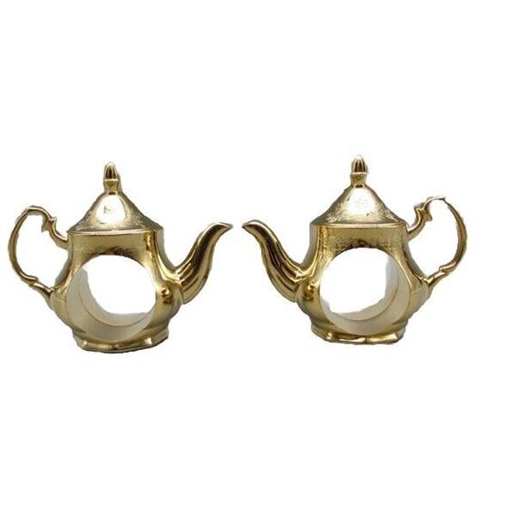 Royal Doulton Old Country Roses Gold Plated Teapot Napkin Rings - Set of Two - Picture 1 of 8